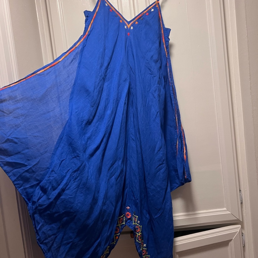 Johnny Was 3J Workshop Blue Embroidered Handkerchief Hem Boho Dress Medium - Picture 7 of 10
